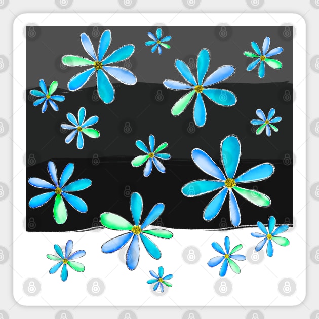 A Cascade of Daisies - Hand Drawn Design with Fresh Blue & Green Petals Magnet by HeartLiftingArt